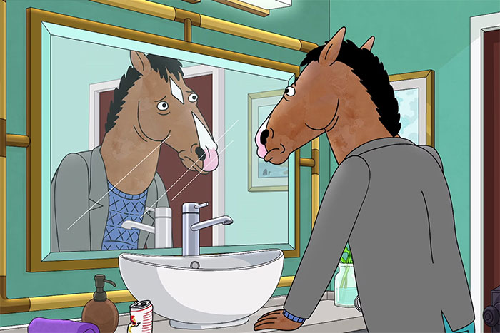 BoJack Horseman looking in the mirror