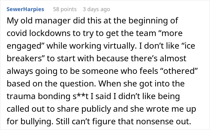 People Are Shocked After Reading How This Workplace Thought Discussing Childhood Traumas Was A Good Team-Building Exercise People Are Shocked After Reading How This Workplace Thought Discussing Childhood Traumas Was A Good Team-Building Exercise