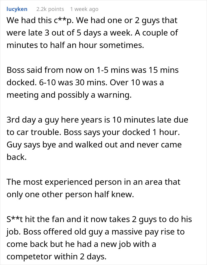 Boss, Tired Of People Not Coming In At 6 AM Sharp, Decides To Punish Them By Docking 15 Mins, But It Quickly Comes Back To Bite Him Boss, Tired Of People Not Coming In At 6 AM Sharp, Decides To Punish Them By Docking 15 Mins, But It Quickly Comes Back To Bite Him