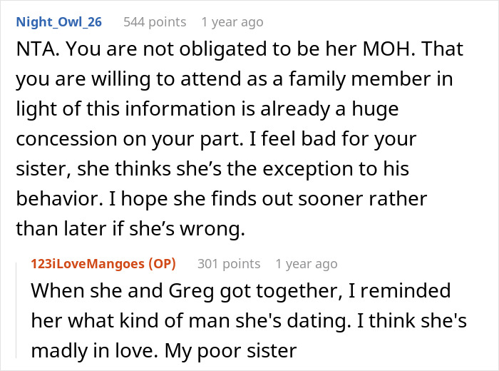 Woman Wonders “AITA For Refusing To Be My Sister’s MOH Because She’s Marrying My Ex?” Woman Wonders “AITA For Refusing To Be My Sister’s MOH Because She’s Marrying My Ex?”
