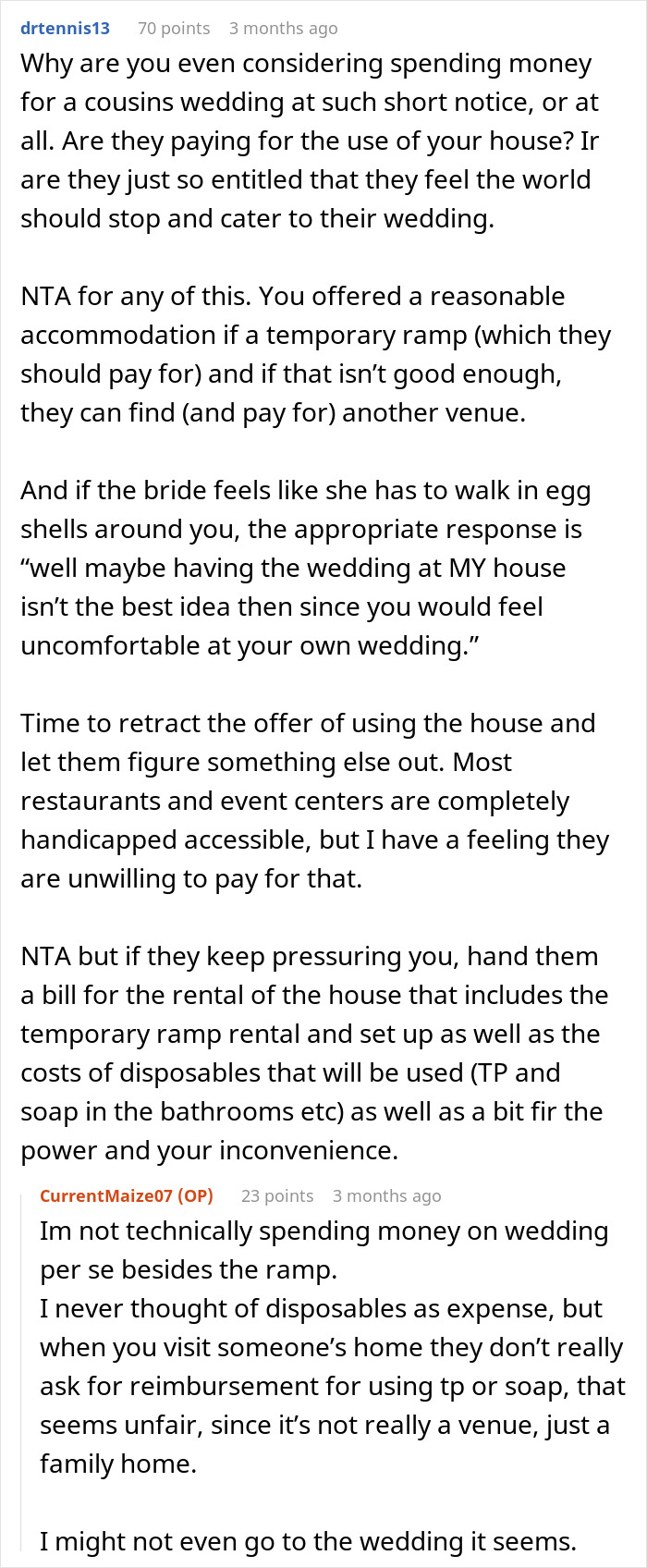 After Suggesting To Use A Temporary Ramp So Her House Can Be Accessible For A Wedding, Woman Exposes The Insulting Bride-To-Be And The Wedding Is Called Off