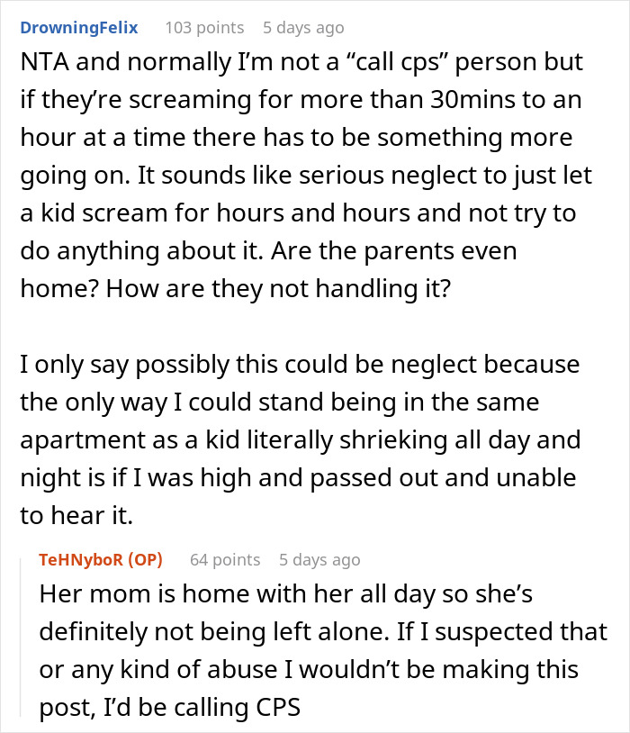 Woman Can’t Bear The Extreme Noise Her Neighbor’s Toddler Makes, Asks Online If She Should File Yet Another Complaint That Might Lead To Eviction Woman Can’t Bear The Extreme Noise Her Neighbor’s Toddler Makes, Asks Online If She Should File Yet Another Complaint That Might Lead To Eviction