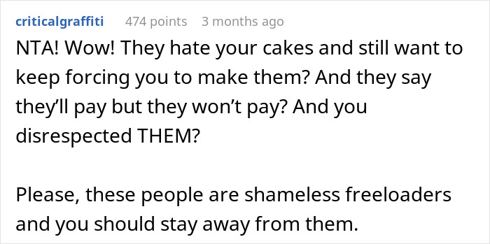Family Has To Pick Sides After Woman Refuses To Bake More Cakes For Cousin After She Disappeared When She Had To Pay For The First One Family Has To Pick Sides After Woman Refuses To Bake More Cakes For Cousin After She Disappeared When She Had To Pay For The First One