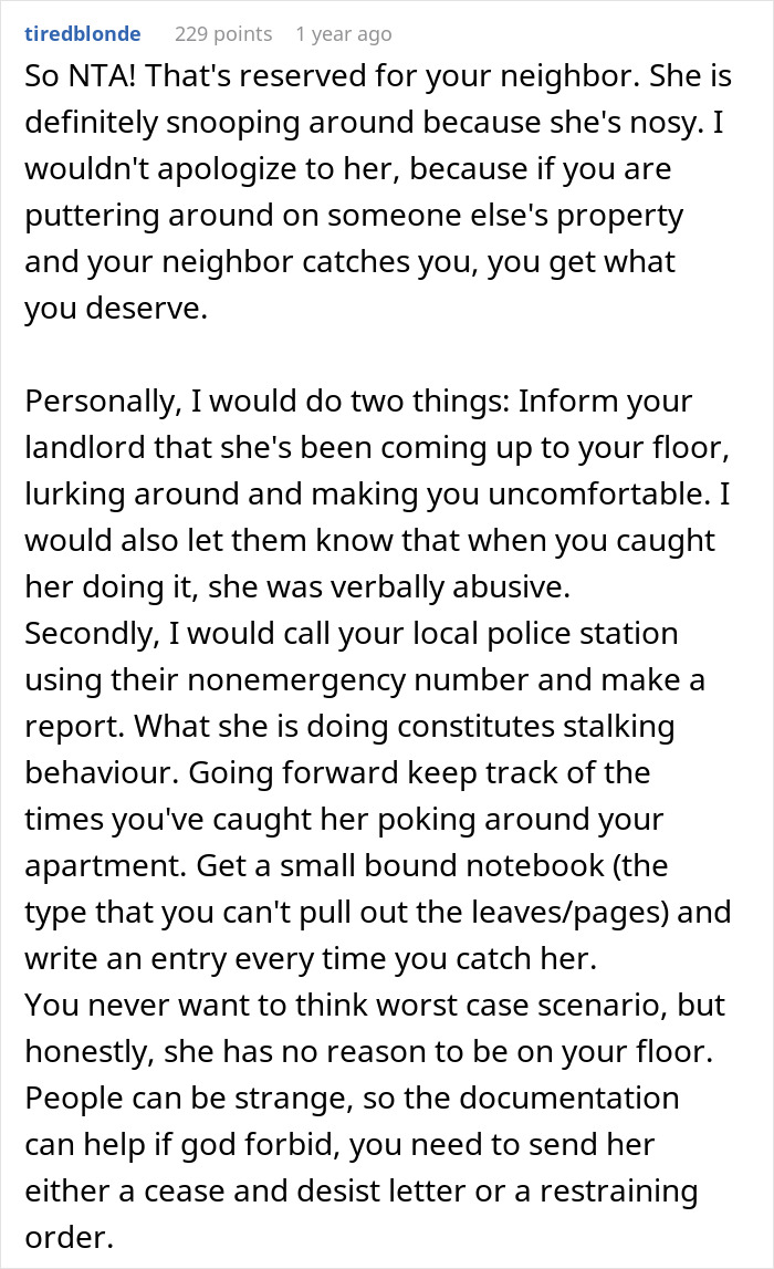 Woman Is Annoyed Her Neighbor Comes To Her Landing And Lurks, So She Swings Open The Door, Frightening Her And Causing Her To Fall Woman Is Annoyed Her Neighbor Comes To Her Landing And Lurks, So She Swings Open The Door, Frightening Her And Causing Her To Fall