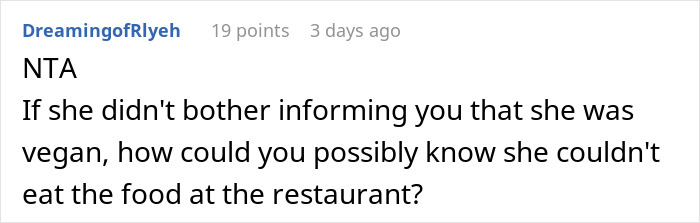 “You Just Assume Because I’m Vegan I Only Eat Salads?”: Sister Under Fire After Not Catering To Brother’s Vegan GF At Her Engagement Dinner “You Just Assume Because I’m Vegan I Only Eat Salads?”: Sister Under Fire After Not Catering To Brother’s Vegan GF At Her Engagement Dinner