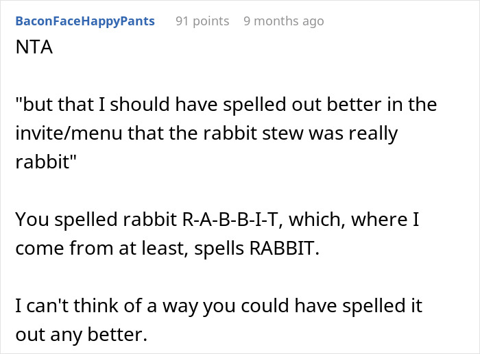 Woman Serves Rabbit Stew For Themed Party, Guests Flip Out After Realizing It Contains Actual Rabbit Meat Woman Serves Rabbit Stew For Themed Party, Guests Flip Out After Realizing It Contains Actual Rabbit Meat