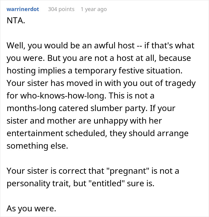 Expecting Mom Invites Sister Whose House Was Destroyed By Fire To Live With Her, But Gets Called Out For Having A Dull Life