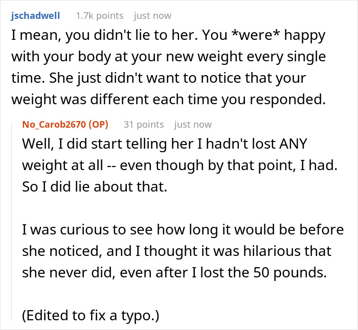Woman Lies About Her Weight And Waits Until Friend Notices She Lost 50 Pounds, But She Only Realizes When A Mutual Friend Points It Out Woman Lies About Her Weight And Waits Until Friend Notices She Lost 50 Pounds, But She Only Realizes When A Mutual Friend Points It Out