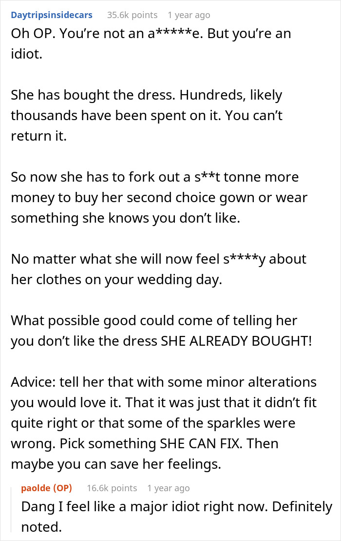 Woman Blocks Fiancé’s Number And Stays At Mom’s House After He Gives An Overly Honest Opinion On Her Wedding Dress