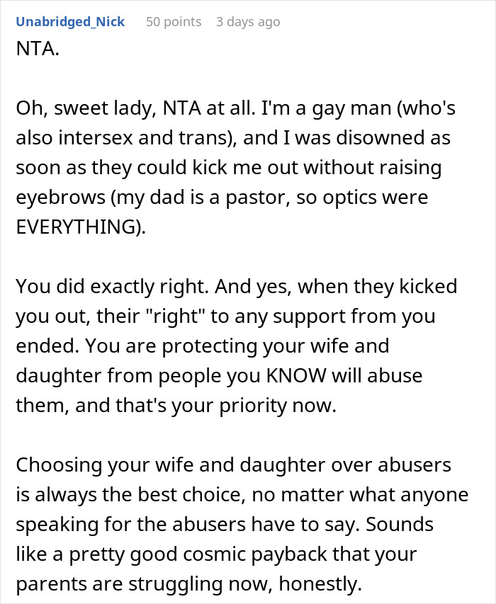 Daughter Who Was Disowned By Her Parents For Being Gay Refuses To Support Them Financially, Wonders If She's Being Cruel