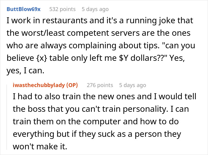 Server Maliciously Complies And Lets Newbies Take Care Of Her Tables After They Complained Hers Are Better, They Regret Asking For It Server Maliciously Complies And Lets Newbies Take Care Of Her Tables After They Complained Hers Are Better, They Regret Asking For It