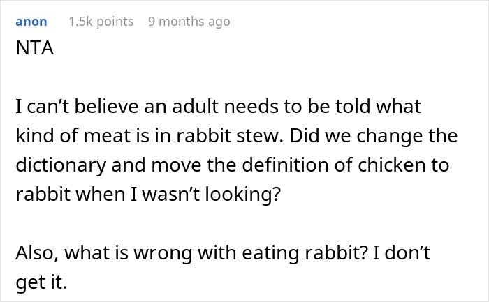 Woman Serves Rabbit Stew For Themed Party, Guests Flip Out After Realizing It Contains Actual Rabbit Meat Woman Serves Rabbit Stew For Themed Party, Guests Flip Out After Realizing It Contains Actual Rabbit Meat