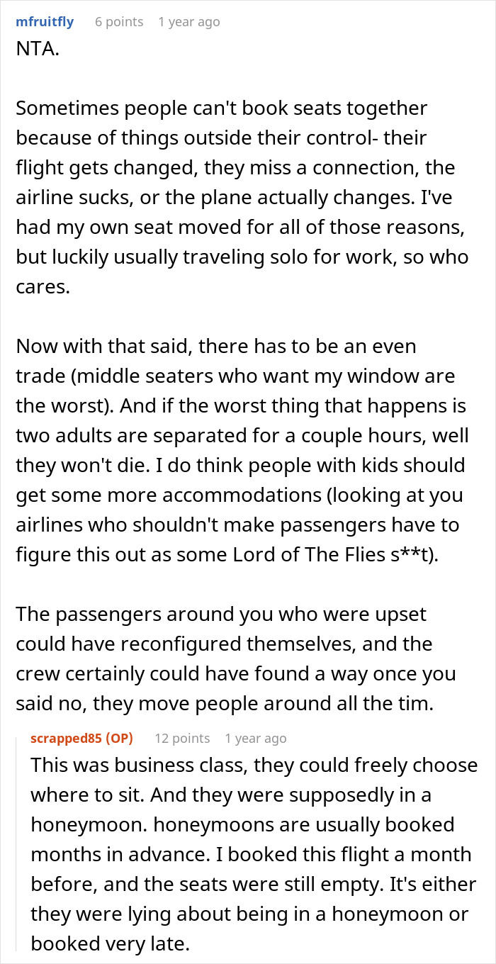 Entitled Newlyweds Are Upset Fellow Plane Traveler Refused To Accommodate For Their Lack Of Foresight When Booking Plane Seats Entitled Newlyweds Are Upset Fellow Plane Traveler Refused To Accommodate For Their Lack Of Foresight When Booking Plane Seats