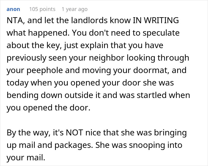 Woman Is Annoyed Her Neighbor Comes To Her Landing And Lurks, So She Swings Open The Door, Frightening Her And Causing Her To Fall Woman Is Annoyed Her Neighbor Comes To Her Landing And Lurks, So She Swings Open The Door, Frightening Her And Causing Her To Fall