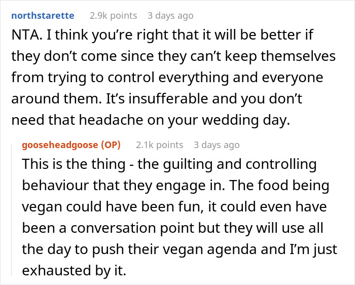 Daughter Uninvites Her Dad And His GF From Her Wedding After They Demand Everything Is Vegan, From Food To The Guests' Shoes Daughter Uninvites Her Dad And His GF From Her Wedding After They Demand Everything Is Vegan, From Food To The Guests' Shoes