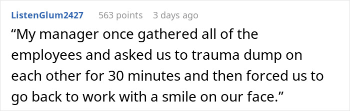 People Are Shocked After Reading How This Workplace Thought Discussing Childhood Traumas Was A Good Team-Building Exercise People Are Shocked After Reading How This Workplace Thought Discussing Childhood Traumas Was A Good Team-Building Exercise