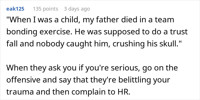 People Are Shocked After Reading How This Workplace Thought Discussing Childhood Traumas Was A Good Team-Building Exercise People Are Shocked After Reading How This Workplace Thought Discussing Childhood Traumas Was A Good Team-Building Exercise