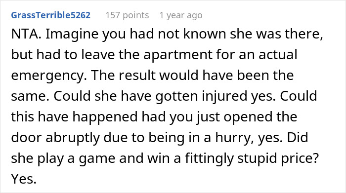 Woman Is Annoyed Her Neighbor Comes To Her Landing And Lurks, So She Swings Open The Door, Frightening Her And Causing Her To Fall Woman Is Annoyed Her Neighbor Comes To Her Landing And Lurks, So She Swings Open The Door, Frightening Her And Causing Her To Fall