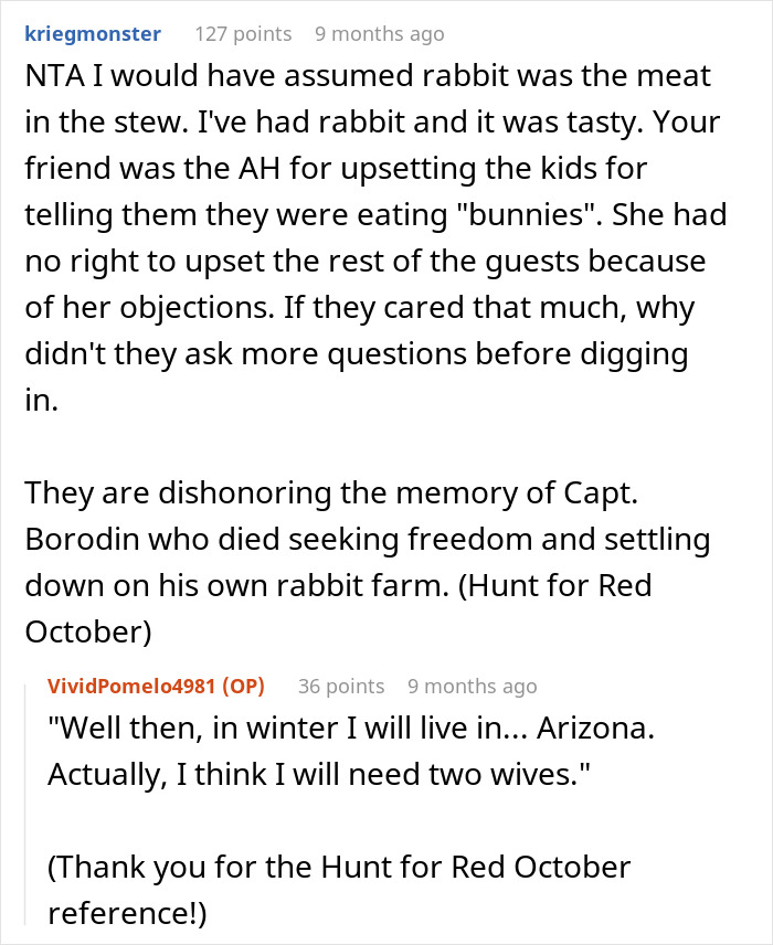 Woman Serves Rabbit Stew For Themed Party, Guests Flip Out After Realizing It Contains Actual Rabbit Meat