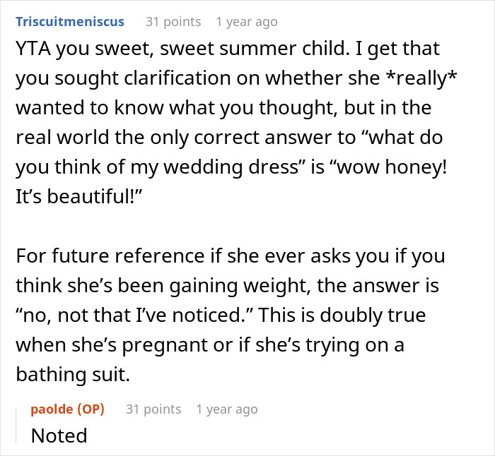 Woman Blocks Fiancé’s Number And Stays At Mom’s House After He Gives An Overly Honest Opinion On Her Wedding Dress