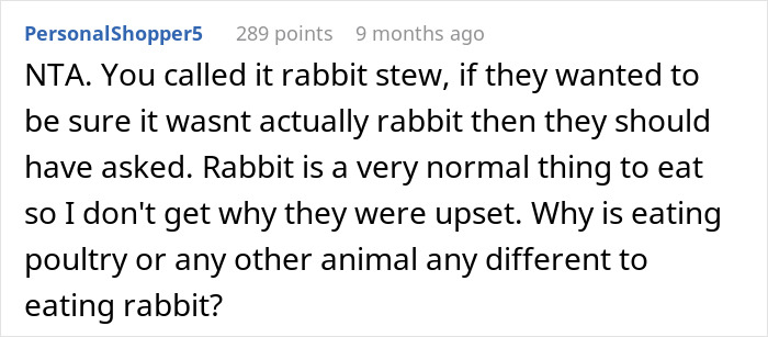 Woman Serves Rabbit Stew For Themed Party, Guests Flip Out After Realizing It Contains Actual Rabbit Meat Woman Serves Rabbit Stew For Themed Party, Guests Flip Out After Realizing It Contains Actual Rabbit Meat
