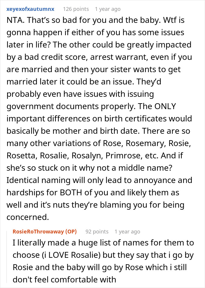“Am I A Jerk For Not Wanting My Sister To Be Named Like Me?” “Am I A Jerk For Not Wanting My Sister To Be Named Like Me?”