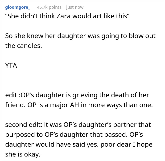 Man Who Proposed To This 23 Y.O. Woman Passes Away, So She’s Grieving But Dad Thinks She’s Being A Brat For Crying At Her Birthday Man Who Proposed To This 23 Y.O. Woman Passes Away, So She’s Grieving But Dad Thinks She’s Being A Brat For Crying At Her Birthday