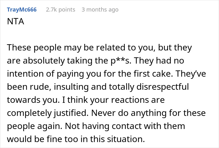 Family Has To Pick Sides After Woman Refuses To Bake More Cakes For Cousin After She Disappeared When She Had To Pay For The First One Family Has To Pick Sides After Woman Refuses To Bake More Cakes For Cousin After She Disappeared When She Had To Pay For The First One
