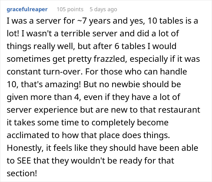 Server Maliciously Complies And Lets Newbies Take Care Of Her Tables After They Complained Hers Are Better, They Regret Asking For It