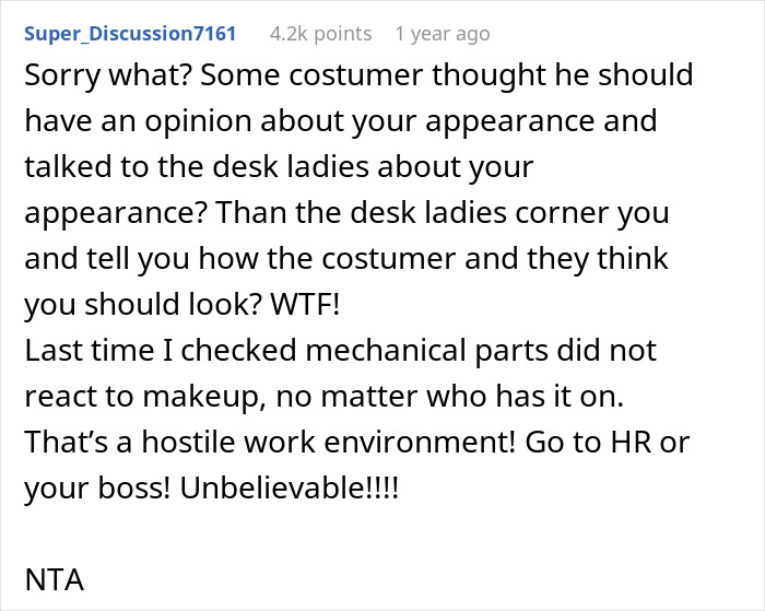 "My Confidence Was Skyrocketing": Mechanic Starts Wearing Makeup At Work, Front Desk Coworkers Have A Problem With It "My Confidence Was Skyrocketing": Mechanic Starts Wearing Makeup At Work, Front Desk Coworkers Have A Problem With It