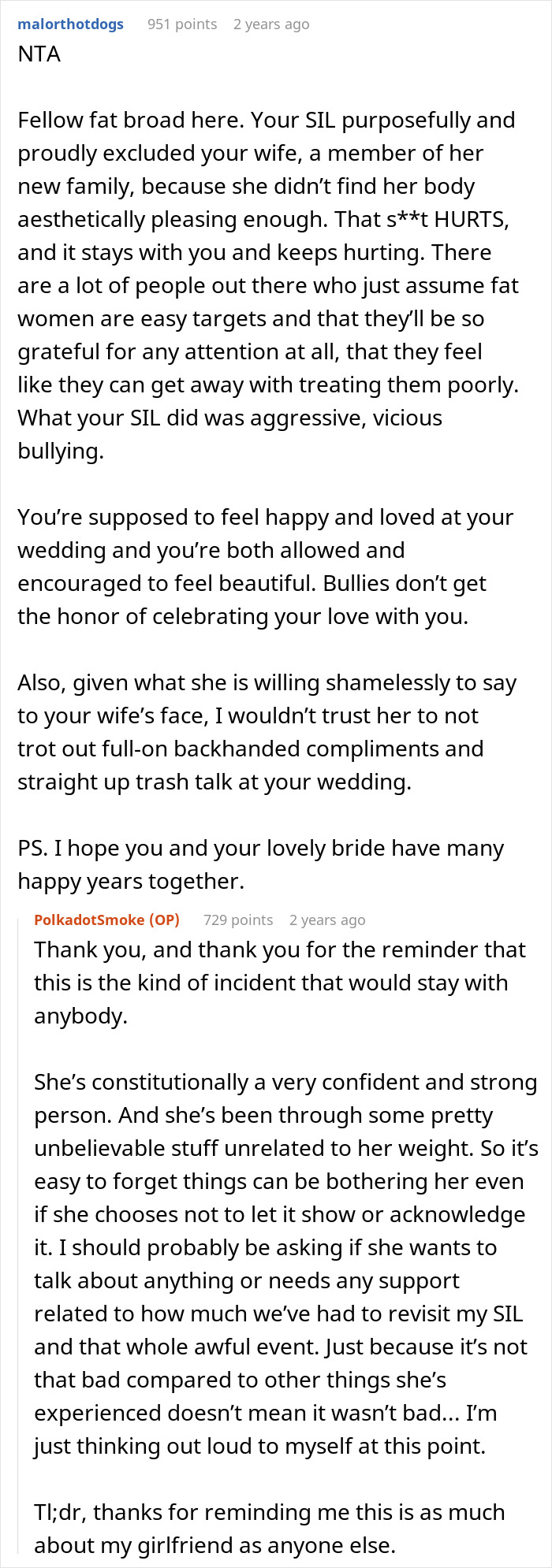 SIL Fat-Shames This Guy's Fiancée, Gets Upset When She Gets Excluded From Their Wedding, Despite Her Husband Getting To Go SIL Fat-Shames This Guy's Fiancée, Gets Upset When She Gets Excluded From Their Wedding, Despite Her Husband Getting To Go