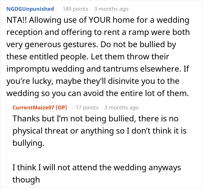 After Suggesting To Use A Temporary Ramp So Her House Can Be Accessible For A Wedding, Woman Exposes The Insulting Bride-To-Be And The Wedding Is Called Off After Suggesting To Use A Temporary Ramp So Her House Can Be Accessible For A Wedding, Woman Exposes The Insulting Bride-To-Be And The Wedding Is Called Off
