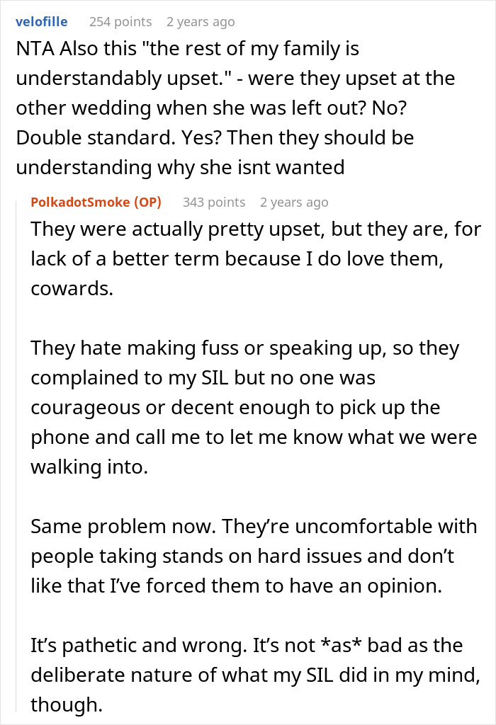 SIL Fat-Shames This Guy's Fiancée, Gets Upset When She Gets Excluded From Their Wedding, Despite Her Husband Getting To Go SIL Fat-Shames This Guy's Fiancée, Gets Upset When She Gets Excluded From Their Wedding, Despite Her Husband Getting To Go
