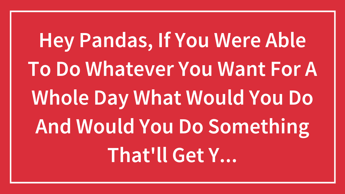 Hey Pandas, If You Were Able To Do Whatever You Want For A Whole Day What Would You Do And Would You Do Something That’ll Get You Arrested?