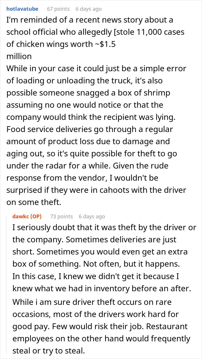 Vendor Won’t Credit Missing Item Due To “Strict Policy,” Restaurant Manager Maliciously Complies Vendor Won’t Credit Missing Item Due To “Strict Policy,” Restaurant Manager Maliciously Complies