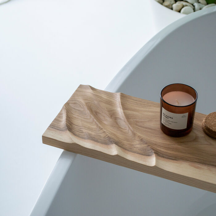I Made A Bath Table From Natural Wood With An Imitation Of Waves
