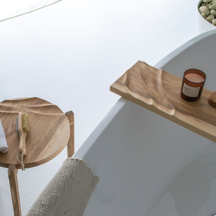 I Made A Bath Table From Natural Wood With An Imitation Of Waves