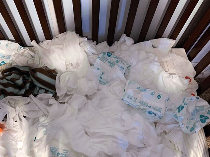 4-Year-Old Gave My 1-Year-Old Bags Of Baby Wipes While We Were Still Asleep. 5 Bags Worth