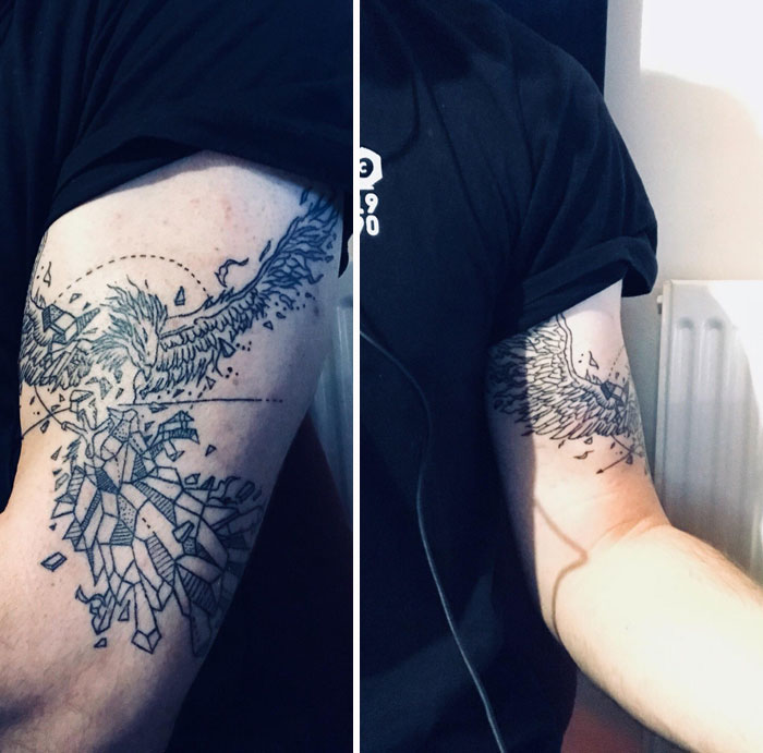 Geometric phoenix tattoo on arm