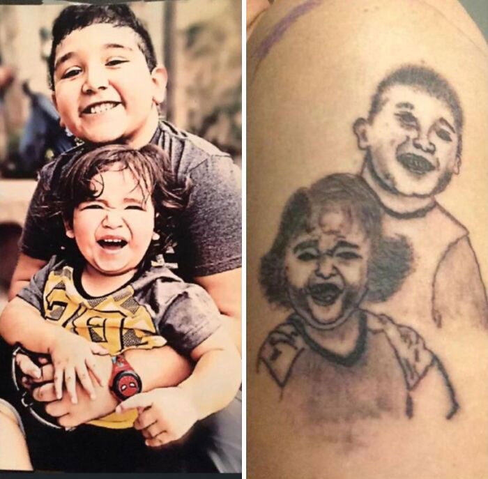 Poorly designed brother and sister arm tattoo 