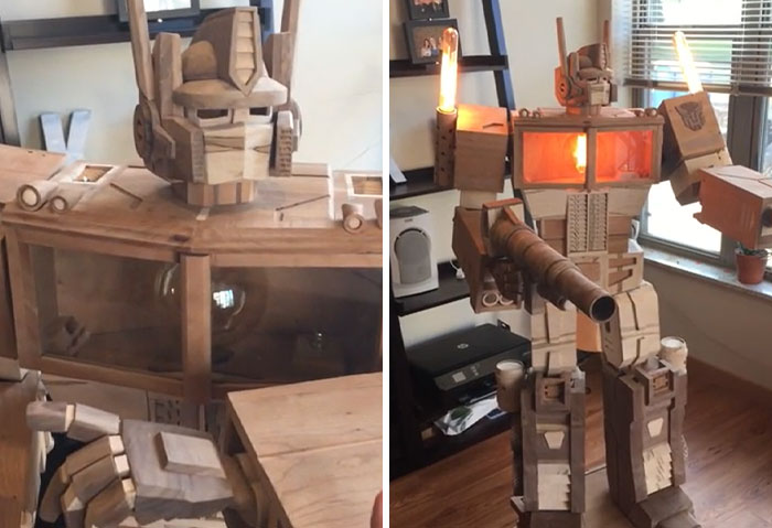 This 5ft Tall Wooden Optimus Prime Lamp Statue
