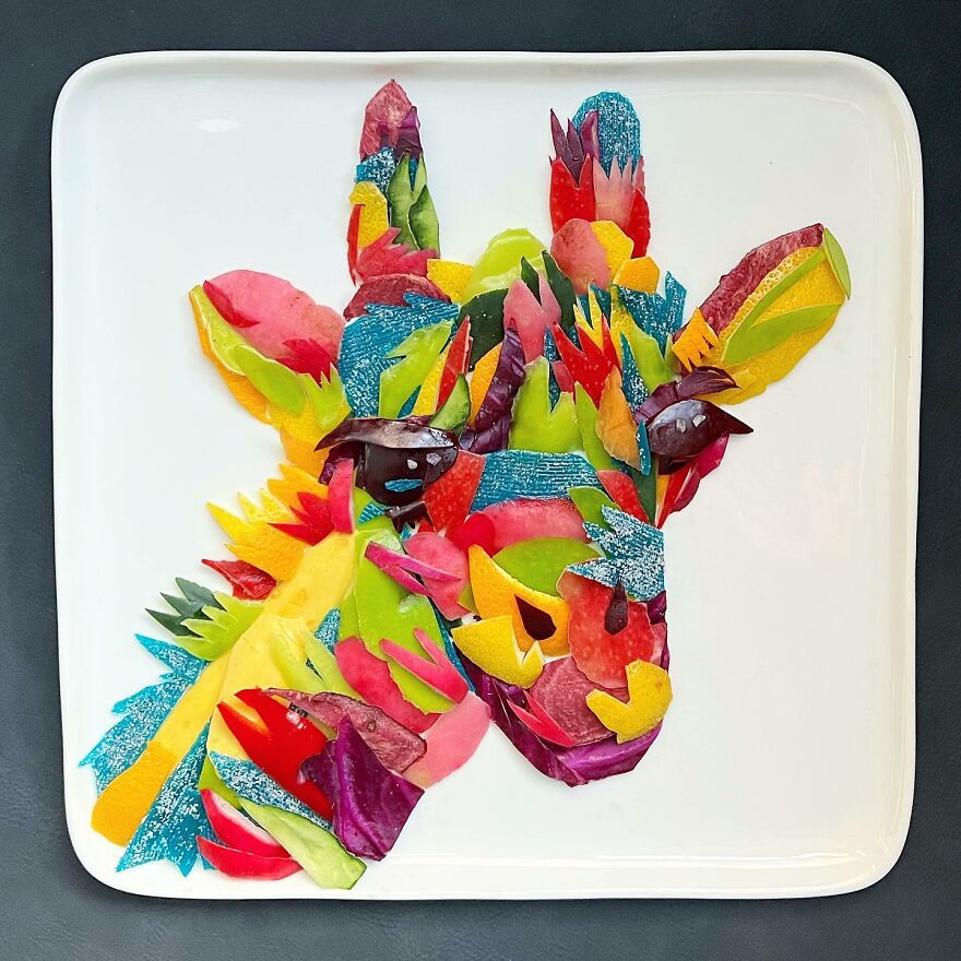 Colorful Giraffe Made Using A Variety Of Fruits And Vegetables