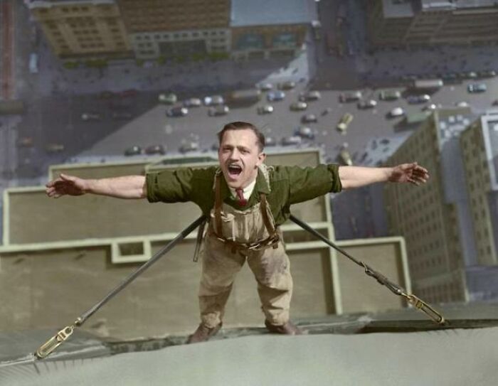 A Window Washer At Work On The Empire State Building Poses During A Brief Break From His Duties. March 24, 1936