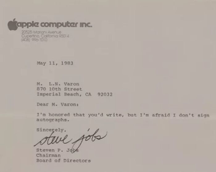 Su carta de 1983 se vendió por 479.939 dólares en una subasta el mes pasado