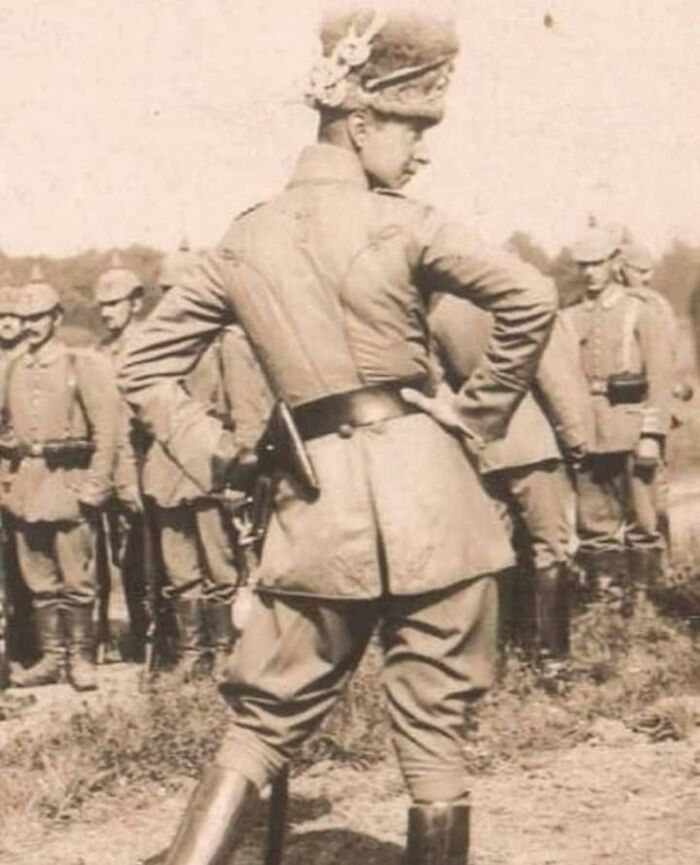 Some Nerds Caption: Crown Prince Wilhelm Of Germany Striking A Pose While Inspecting The Troops, Ca. 1915. My Caption: "..mein Milkshake Brings All Zhe Boys To Zhe Yard"
