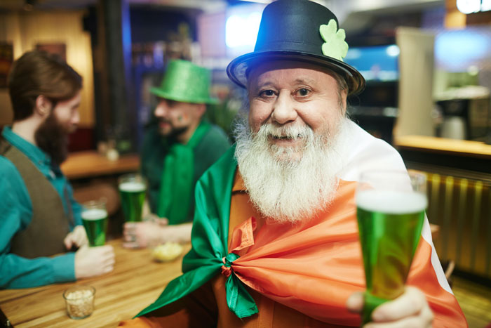 Gray bearded man celebrating Saint Patrick's Day in Ireland