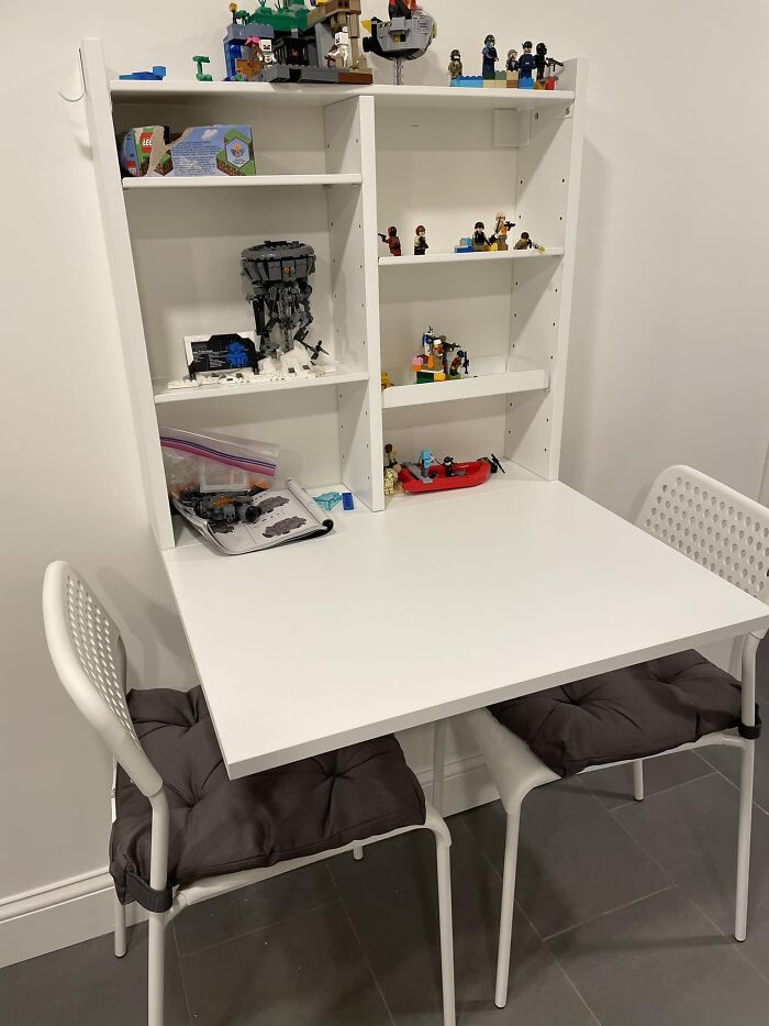 I put a folding LEGO table and Alex's drawer on wheels!