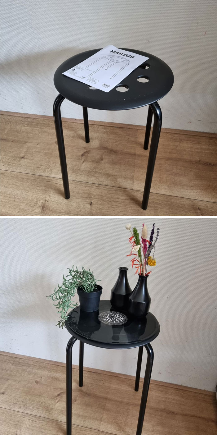 Just Glue A Vinyl Record Onto A Marius Stool For A Neat Table