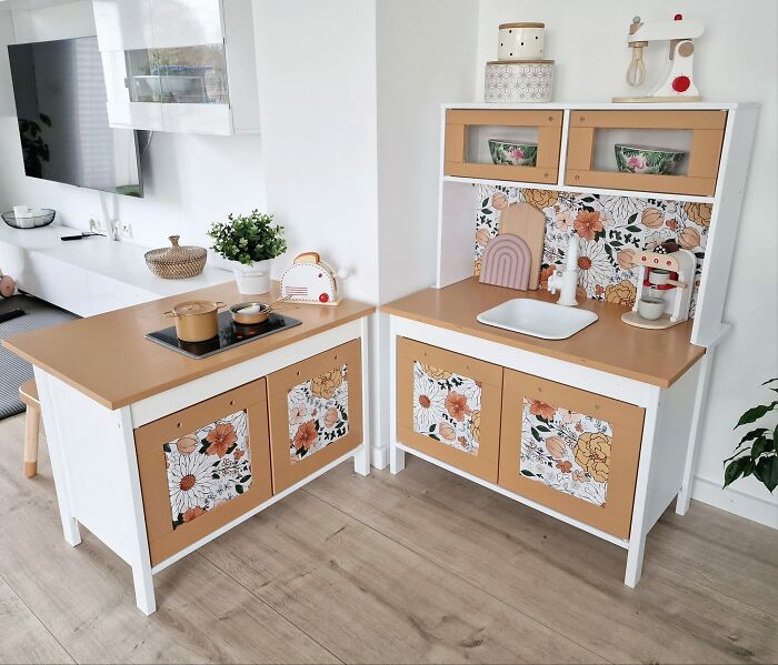We Bulit A Play Kitchen With Cooking Island And Seating From Two Duktig Kitchens Ready For Bulky Waste. A Few Little Things Are Still Missing, But My Daughter Already Loves Her Kitchen