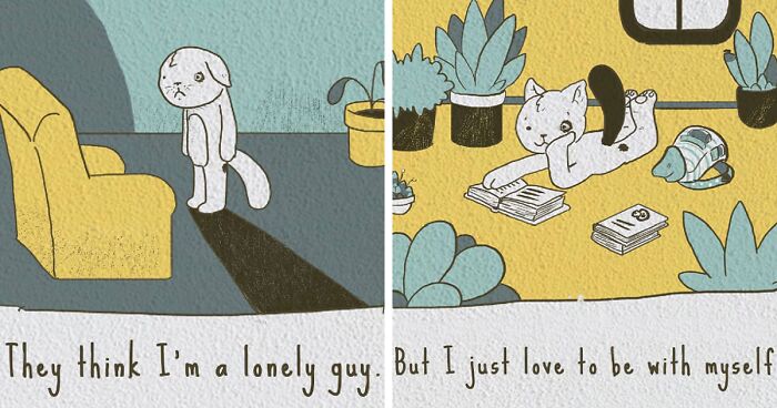 I Created 21 Illustrations Of An Introverted Cat To Help Me Deal With Fear Of People’s Judgment (New Pics)